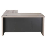 1600 mm Straight Desk Shell with Optional L-Extension, Modern Office Desk with a Light Wood Finish and Dark Grey Panel, Suitable for Office Workspace Setup.