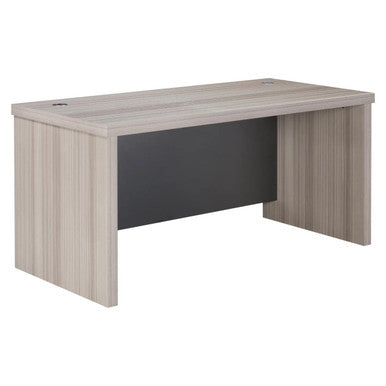 1600 mm Straight Desk Shell with Optional L-Extension, Modern Office Furniture with a Light Wood Finish and a Black Back Panel.