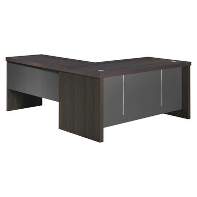 1600 mm Straight Desk Shell with Optional L-Extension, Modern Office Workspace Desk with Dark Wood Finish and Grey Accents.