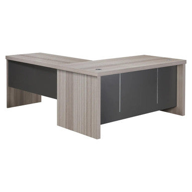 1600 mm Straight Desk Shell with Optional L-Extension, Modern Office Desk with Light Wood Finish and Dark Grey Panels.