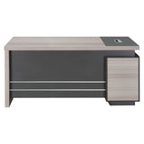 1600 mm Straight Desk with Fixed Pedestal, Modern Office Desk with a Sleek Grey and Light Wood Finish, Includes a Built-in Pedestal for Storage, Perfect for Workspace Organisation.
