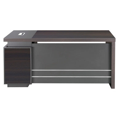 1600 mm Straight Desk with Fixed Pedestal, Modern Office Furniture in Dark and Grey Finish, Includes a Spacious Work Surface with a Built-in Cable Management Port, and a Fixed Pedestal for Storage.