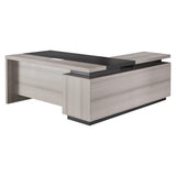 1800 mm Light Oak Executive Desk with Matching Fixed Credenza, Modern Office Furniture with Light Oak Finish and Dark Accents.
