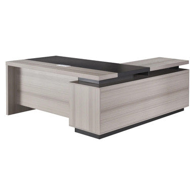1800 mm Light Oak Executive Desk with Matching Fixed Credenza, Modern Office Furniture with Light Oak Finish and Dark Accents.