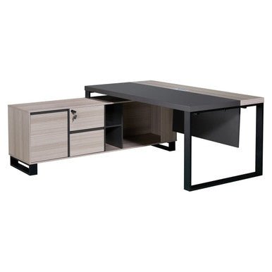 1800mm Light Oak Executive Desk with Industrial – Style Steel Legs