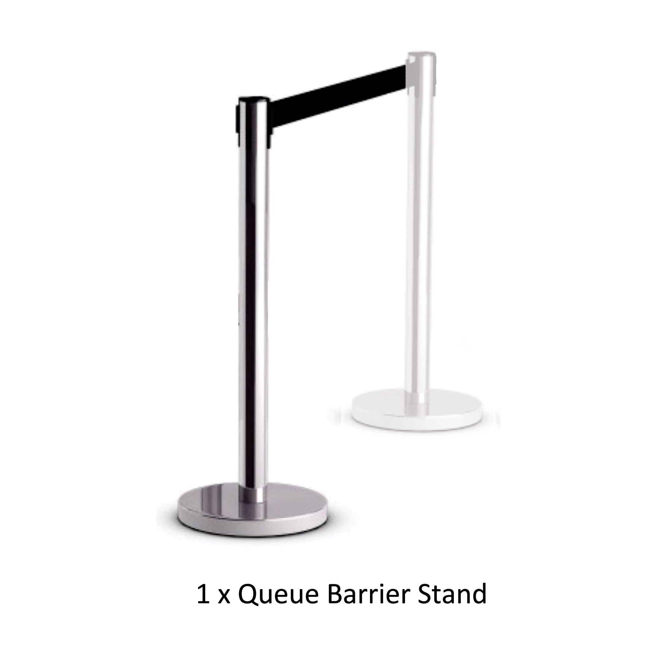 Retractable Chrome Queue Barrier with Black Belt 910x320mm Retractable Chrome Queue Barrier with Black Belt 910x320mm [Office Stock]