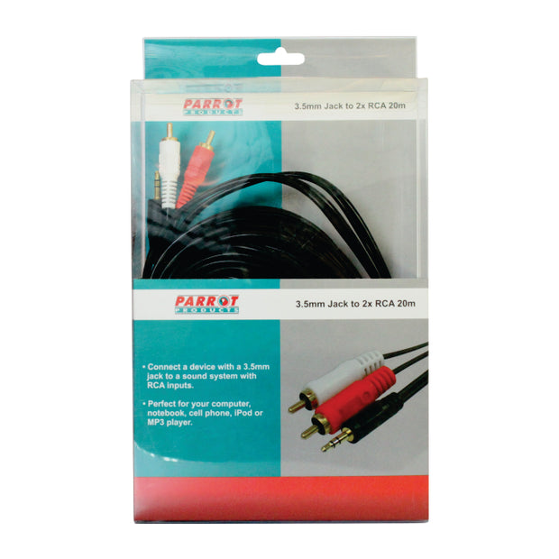 3.5mm Audio Jack To Two Male RCA Connectors Cable (20 Meters) 3.5mm Audio Jack To Two Male RCA Connectors Cable (20 Meters) [Office Stock]