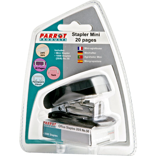 STAPLER PLASTIC MINI BLACK + STAPLES (1000x26/6)