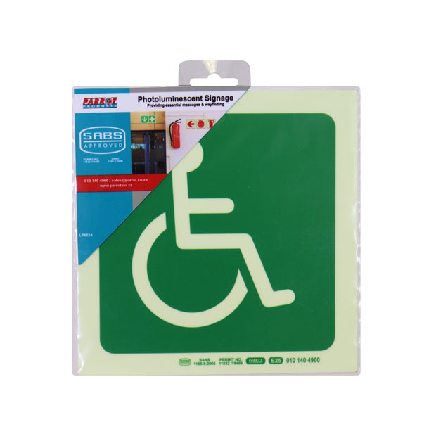 PHOTOLUMINESCENT 190MM SAFETY SIGN -E25-PARAPLEGIC SYMBOL PHOTOLUMINESCENT 190MM SAFETY SIGN -E25-PARAPLEGIC SYMBOL [Office Stock]