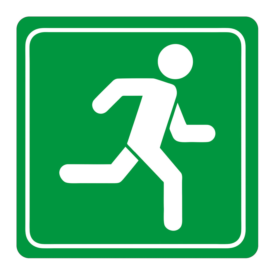 Green Man Running Symbolic Sign - Printed on White ACP (150 x 150mm) Green Man Running Symbolic Sign - Printed on White ACP (150 x 150mm) [Office Stock]