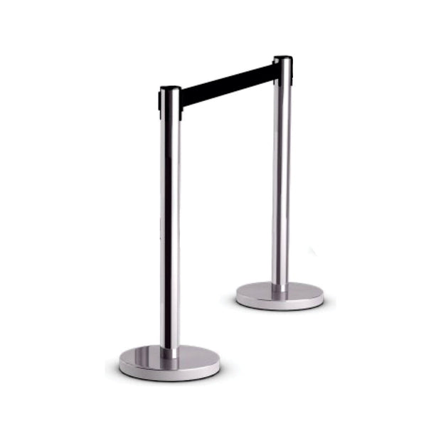 Box of 2 - Retractable Chrome Queue Barrier with Black Belt 910x320mm Box of 2 - Retractable Chrome Queue Barrier with Black Belt 910x320mm [Office Stock]