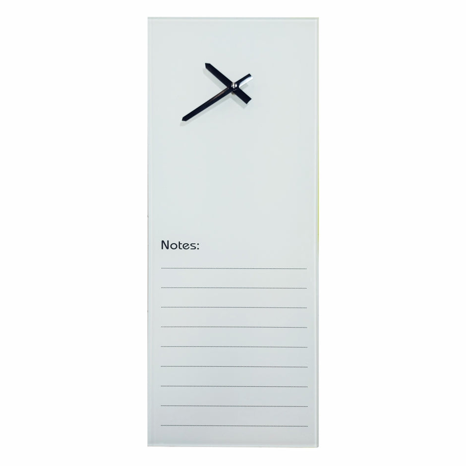 Glass Clock With Notes (200 x 580mm - White) Glass Clock With Notes (200 x 580mm - White) [Office Stock]