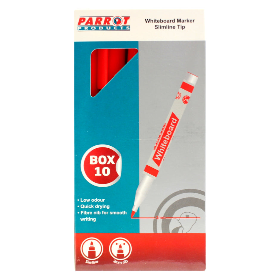 Whiteboard Markers (10 Markers - Slimline Tip - Red) Whiteboard Markers (10 Markers - Slimline Tip - Red) [Office Stock]