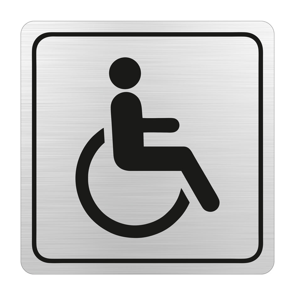 Disabled Toilet Symbolic Sign - Black Printed on Brushed Aluminium ACP (150 x 150mm) Disabled Toilet Symbolic Sign - Black Printed on Brushed Aluminium ACP (150 x 150mm) [Office Stock]