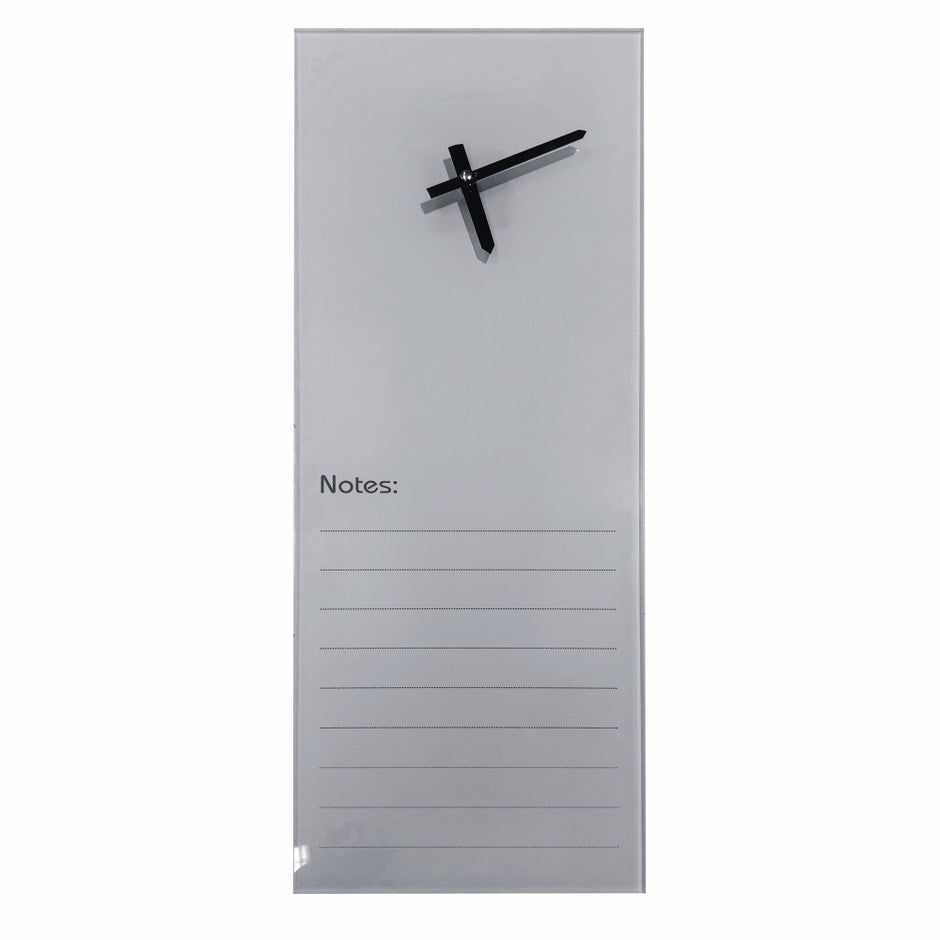 Glass Clock With Notes (200 x 580mm - Grey) Glass Clock With Notes (200 x 580mm - Grey) [Office Stock]