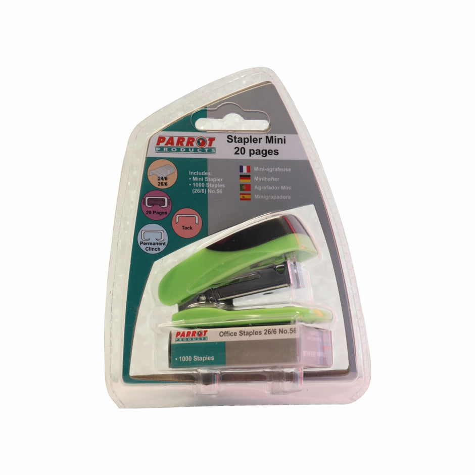 STAPLER PLASTIC MINI GREEN + STAPLES (1000x26/6) STAPLER PLASTIC MINI GREEN + STAPLES (1000x26/6) [Office Stock]