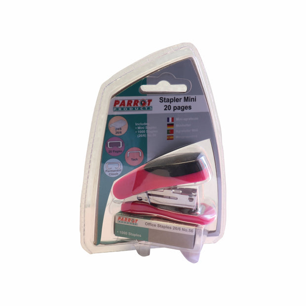 STAPLER PLASTIC MINI PINK + STAPLES (1000x26/6) STAPLER PLASTIC MINI PINK + STAPLES (1000x26/6) [Office Stock]