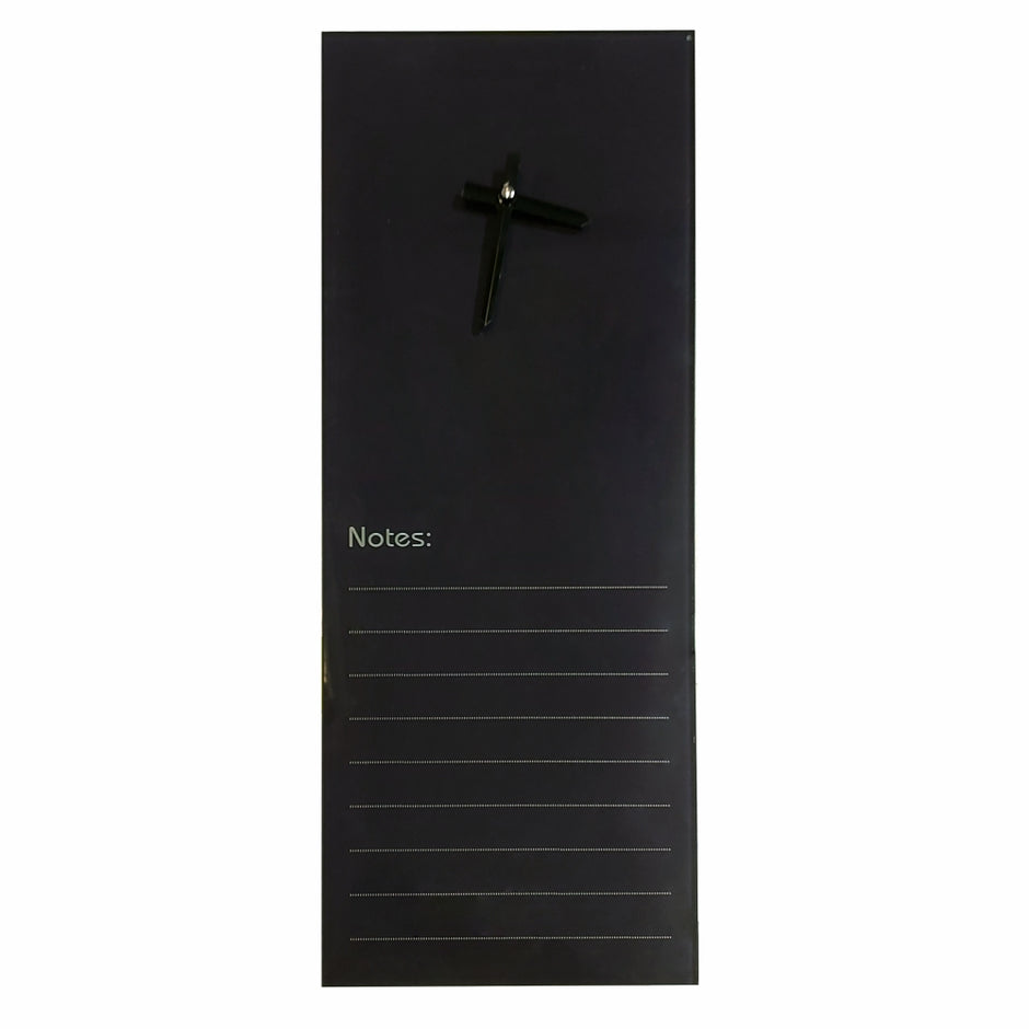 Glass Clock With Notes (200 x 580mm - Black) Glass Clock With Notes (200 x 580mm - Black) [Office Stock]