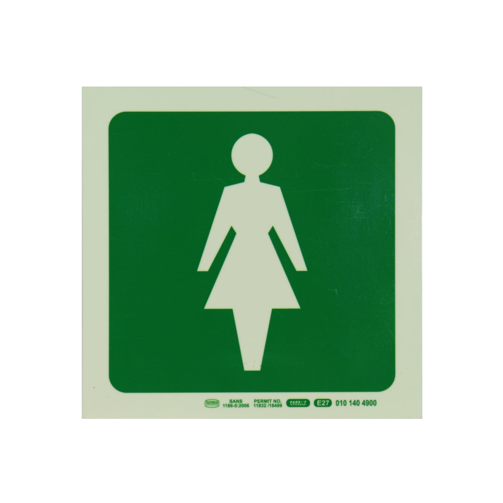 PHOTOLUMINESCENT 190MM SAFETY SIGN -E27-FEMALE SYMBOL PHOTOLUMINESCENT 190MM SAFETY SIGN -E27-FEMALE SYMBOL [Office Stock]