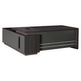 2000 mm Dark Oak Executive Desk with Matching Fixed Credenza, Modern Dark Oak Wood Desk with Sleek Design and Matching Credenza Featuring a Minimalist Style and Ample Workspace.