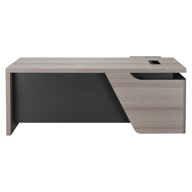 2000 mm Light Oak Executive Desk with Matching Fixed Credenza, Modern Office Desk with Light Oak Finish and Black Accents, Suitable for Executive Workspace.
