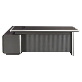 2200 mm Dark Oak Executive Office Desk & Matching Fixed Credenza