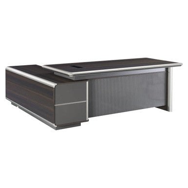 2200mm Dark Oak Executive Office Desk & Matching Fixed Credenza