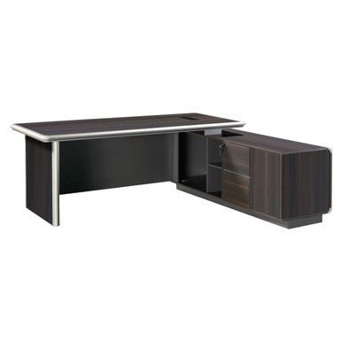 2200mm Dark Oak Executive Office Desk & Matching Fixed Credenza