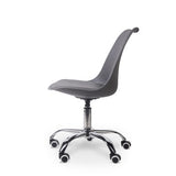 Grey adjustable office chair with 5-star nylon base and wheels, featuring a curved back and seat, presented on a white background, showcasing its ergonomic design and modern style, ideal for comfort and productivity.