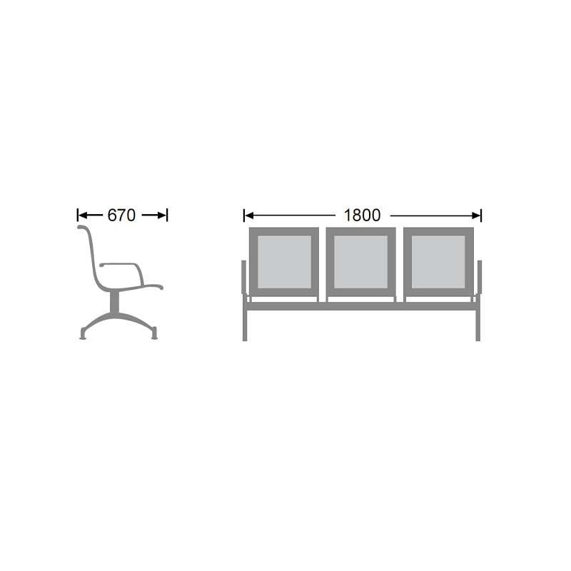 Airport Bench Stainless Steel Three-Seater