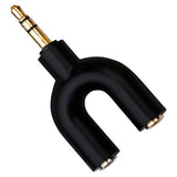 3.5 mm Male Audio Jack - 2 x 3.5 mm Female Audio Jack Adaptor, Black Audio Connector with Gold-Plated Plugs for Headphone and Microphone Compatibility.