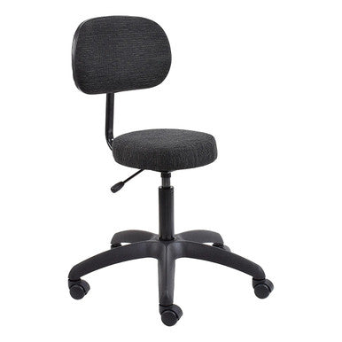 3050-B Dental Typist Office Chair, Ergonomic Office Chair with Black Fabric Upholstery, Adjustable Height, and a Five-Star Wheeled Base for Mobility.