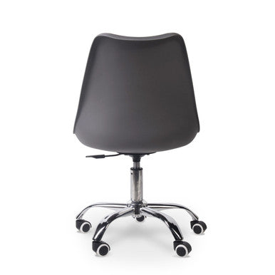 Grey office chair with a 5-star nylon base, featuring a modern ergonomic design, on a white background, showcasing its stylish and functional typist roller chair with wheels, perfect as a nylon base chair.