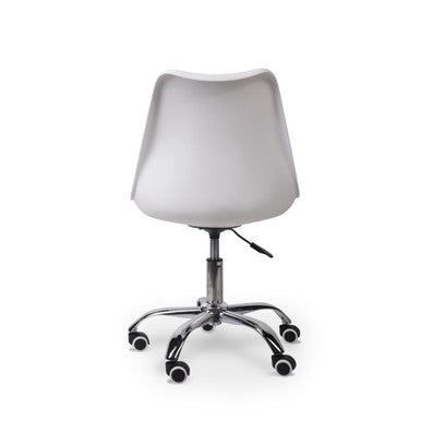 Modern White Typist Office Chair on a Five-Legged Base with Wheels, Featuring a Sleek and Ergonomic Design, Perfect as a Corporate Office Chair, Showcasing Its Durable Construction and Stylish Aesthetic in a Neutral Colour.