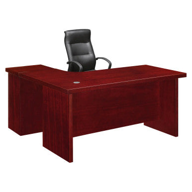 B037 Four Way Cluster Desk with Wooden Panel Leg - Mahogany Veneer - Single Desk