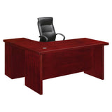 B037 Four Way Cluster Desk with Wooden Panel Leg - Mahogany Veneer - Single Desk