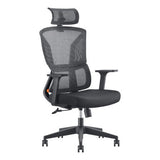 Black Mesh Office Chair with Adjustable Headrest and Black Nylon Frame, Ideal for Corporate Office Seating, Featuring High-back and Lumbar Support, from Brand 67, Showcasing Comfortable and Durable Design.