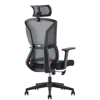 C4001 Black Mesh Office Chair with Black Nylon Frame and High-back Design, Featuring Adjustable Headrest and Lumbar Support, Ideal for Comfort During Long Work Hours, Available to Buy Office Chair Online.