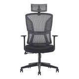 Black Mesh High-back Office Chair with Adjustable Headrest and Black Nylon Frame, Ideal for Corporate Office Seating, Featuring a Sturdy Base and Armrests, from Brand 67, Showcasing Comfort and Support.