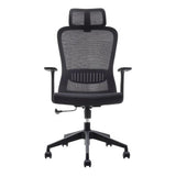 Black Ergonomic Work Chair with Mesh Back and Black Nylon Frame, High-back Design and Adjustable Features, from Brand 67, Featuring a Sturdy Base with Wheels, Presented in a Sleek and Modern Style.