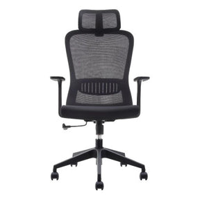 Black Ergonomic Work Chair with Mesh Back and Black Nylon Frame, High-back Design and Adjustable Features, from Brand 67, Featuring a Sturdy Base with Wheels, Presented in a Sleek and Modern Style.