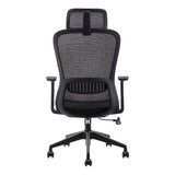 Black Mesh High-back Office Chair with Black Nylon Frame, Featuring Adjustable Headrest and Ergonomic Design, on a Five-Star Base with Wheels, Showcasing a Sleek and Modern Office Seating Solution.