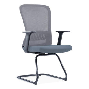 The Grey Mesh with Black Frame Visitor Office Chair Features a Grey Mesh Back, Nylon Armrests, and a Black Steel Sleigh Base.