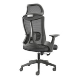 The Black Mesh with Black Nylon Frame High-back Office Chair Features a Mesh Backrest with Headrest, Black Nylon Frame, Armrests, and Base with Castors.