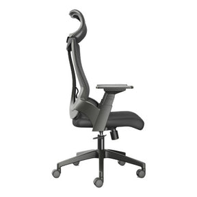 The Black Mesh with Black Nylon Frame High-back Office Chair Features a Mesh Backrest with Headrest, Black Nylon Frame, Armrests, and Base with Castors.