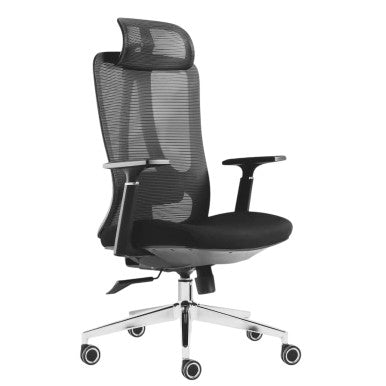 Black Mesh High-back Office Chair with Black Nylon Frame on a Five-Star Base with Wheels, Ideal for Home Office Furniture, Featuring Ergonomic Design and Adjustable Armrests, by Office Stock South Africa, Model C4016.