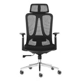 Black Mesh High-back Office Chair with Black Nylon Frame on a Five-Star Silver Base with Wheels, Ideal for Corporate Office Seating, Featuring a Sturdy Design and Ergonomic Support, from Brand 67, with a Sleek and Modern Aesthetic.