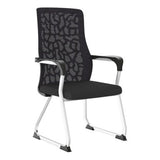 The Black Mesh with Chrome Frame Visitor Office Chair Features a Mesh Backrest, Padded Seat, Chrome Sleigh Frame, and Armrests with Nylon Caps.