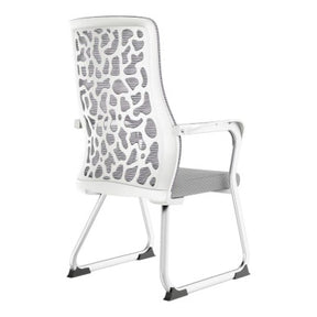 Grey Mesh Office Chair with White Frame, Durable Office Furniture Featuring a Breathable Mesh Back and Chrome Sleigh Base, 67 Brand, C4019B Model, Showcasing a Sturdy and Comfortable Design with a Grey Seat and Armrests.