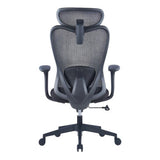 Black Mesh Office Chair with Black Nylon Frame, High-back Design, and Adjustable Features, from Brand 67, Showcasing a Sturdy Base and Armrests, a Nylon Frame Chair Ideal for Ergonomic Seating in a Workspace.
